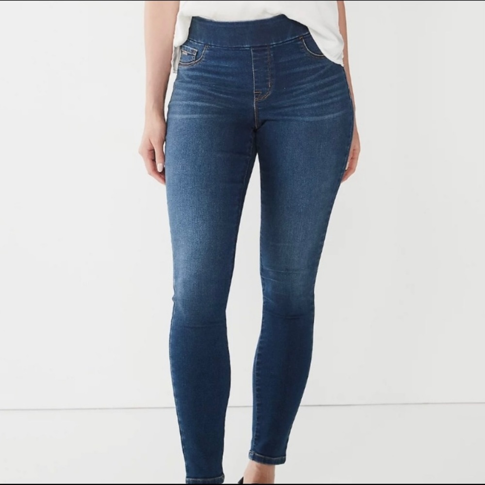 NINE WEST PULL ON SKINNY JEANS SIZE 8 MID RISE DARK WASH EUC